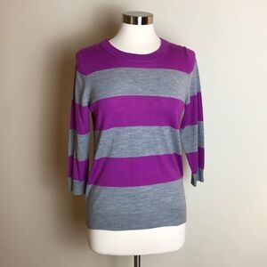 J. Crew Sweater Tippy Crewneck 100% Merino Wool Color Block Grey/Purple Med